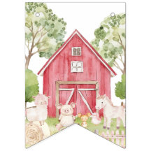 Watercolor Farm Animals Birthday Banner