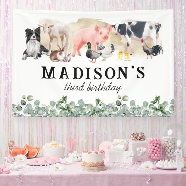 Watercolor Farm Animals Birthday Party Banner (Party)