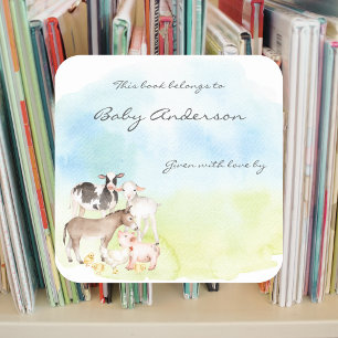 Watercolor Farm Animals Bookplate Square Sticker