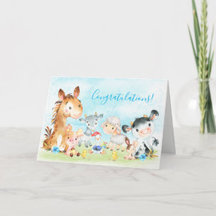 Watercolor Farm Animals Boy Card