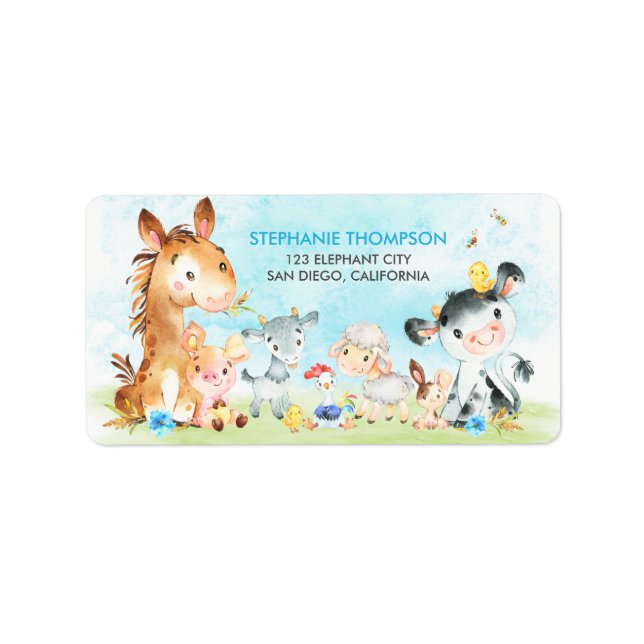 Watercolor Farm Animals Boy Label (Front)