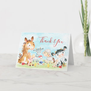 Watercolor Farm Animals Thank You Card