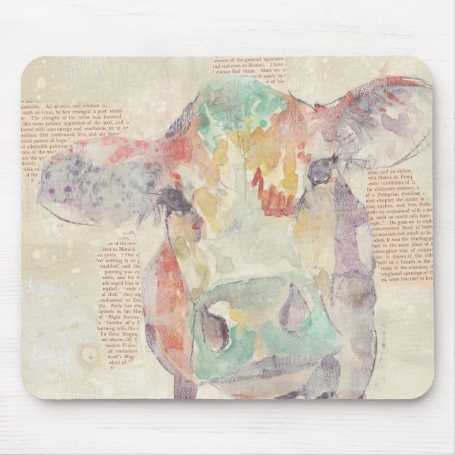 Watercolor Farm Collage Cow Mouse Pad (Front)