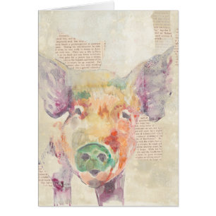 Watercolor Farm Collage Pig