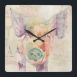 Watercolor Farm Collage Pig Square Wall Clock<br><div class="desc">Farm Collage Pig  Artist: Jennifer Goldberger</div>