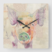 Watercolor Farm Collage Pig