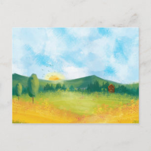 Watercolor Farm Landscape 3 Postcard