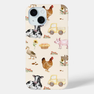 Watercolor Farm Scene Seamless Pattern iPhone 15 Case