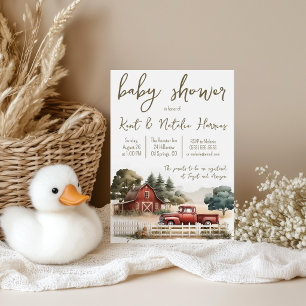 Watercolor Farm, Truck, Landscape Baby Shower Invitation