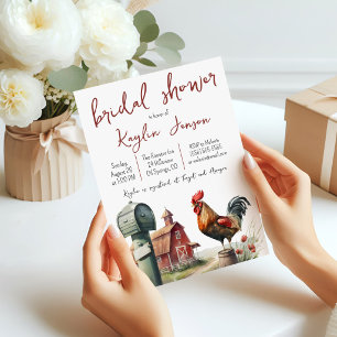 Watercolor Farm with Rooster Bridal Shower Invitation