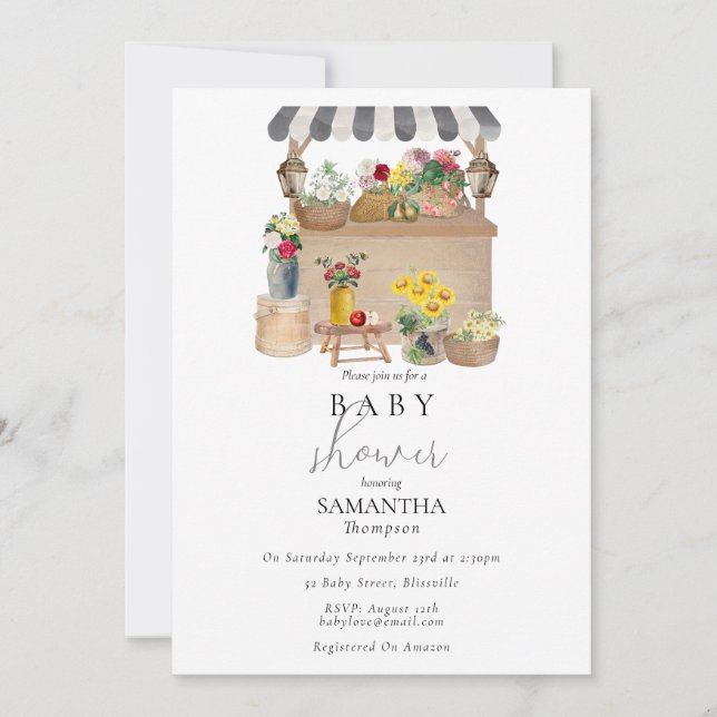Watercolor Farmer's Flower Market Baby Shower Invitation (Front)