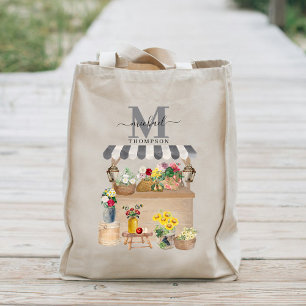 Watercolor Farmer's Market Flower Cart Kitchen Tote Bag
