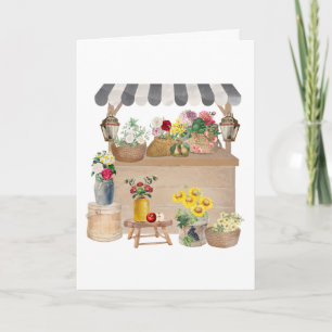 Watercolor Farmer's Market Flower Cart Stand Card