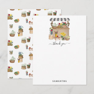 Watercolor Farmer's Market Flower Cart Stand Thank You Card