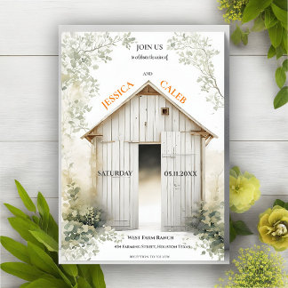 Watercolor Farmhouse Country Wedding Invitation