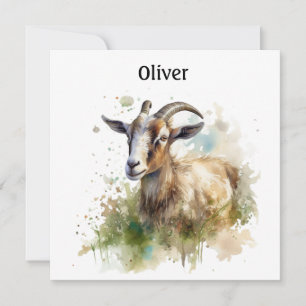 Watercolor Farmhouse Goat, custom Holiday Card