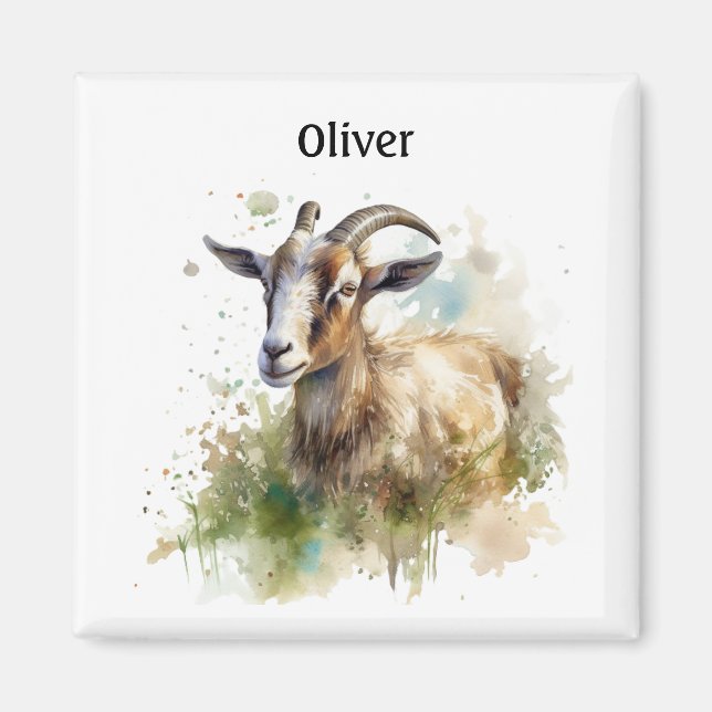 Watercolor Farmhouse Goat, custom Magnet (Front)