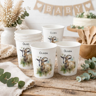 Watercolor Farmhouse Goat, custom Paper Cups