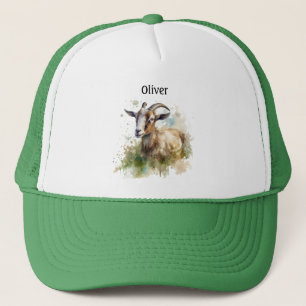 Watercolor Farmhouse Goat, custom Trucker Hat