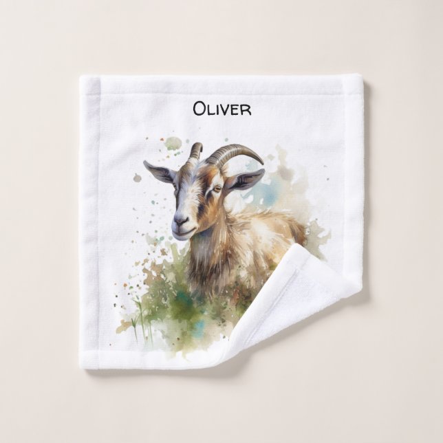 Watercolor Farmhouse Goat, custom Wash Cloth (Wash Cloth)