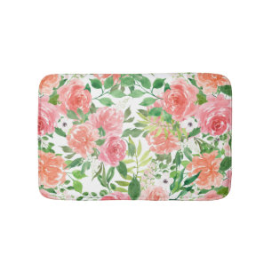watercolor farmhouse rose garden bath mat