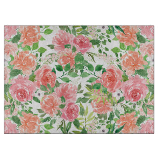 watercolor farmhouse rose garden cutting board