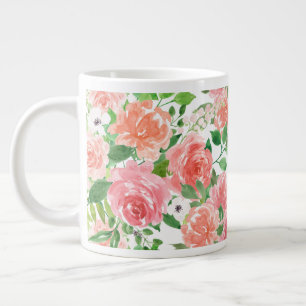 watercolor farmhouse rose garden large coffee mug