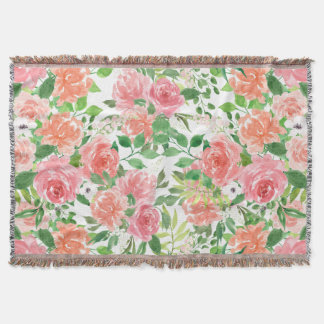 watercolor farmhouse rose garden throw blanket