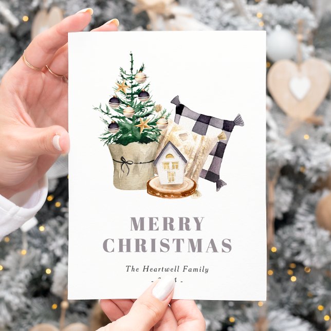 Watercolor Farmhouse Rustic Christmas Holiday Postcard (Creator Uploaded)