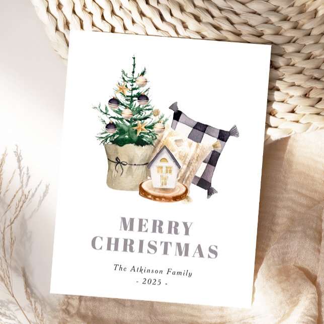 Watercolor Farmhouse Rustic Christmas Holiday Postcard (Creator Uploaded)
