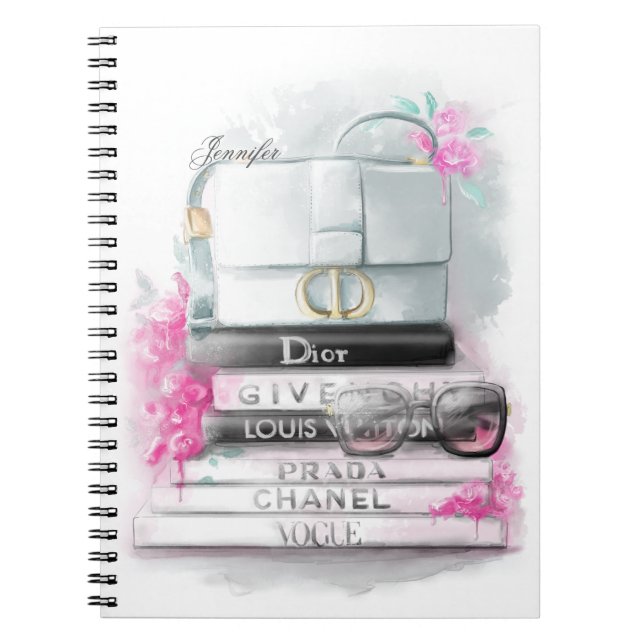 Watercolor fashion design "Purse on books" Notebook (Front)