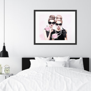 Watercolor Fashionistas Black and Pink Elegance Poster