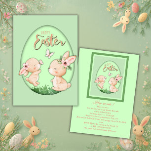 watercolor faux cutout bunny easter brunch invitation