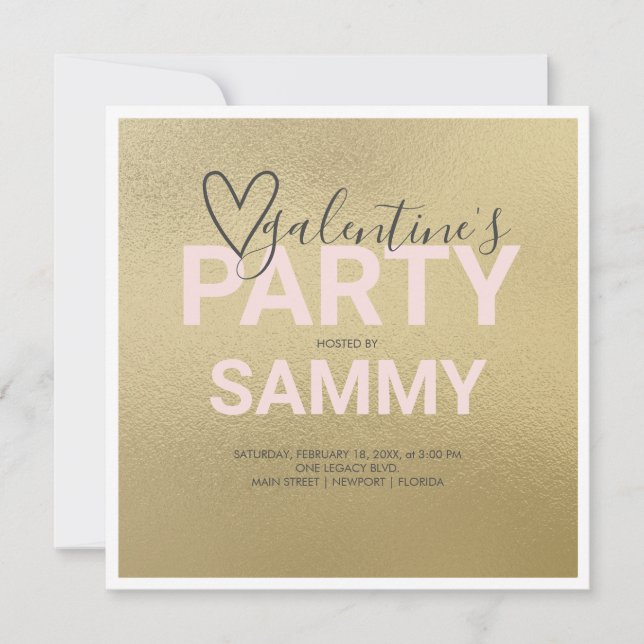 Watercolor Faux Gold and Pink Galentine's Party (Front)