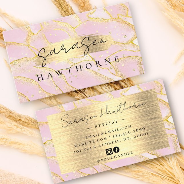Watercolor Faux Gold Foil Brushed Metal Pink Business Card (Creator Uploaded)