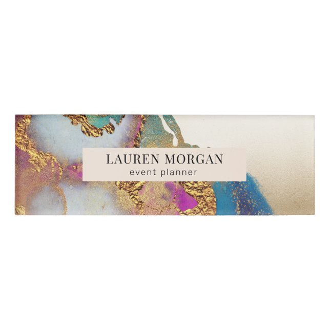 Watercolor Faux Gold Foil Name Tag (Front)