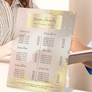Watercolor Faux Gold Foil Price List Black Blush Pedestal Sign