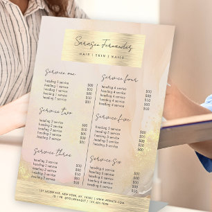 Watercolor Faux Gold Foil Price List Blush Pink Pedestal Sign