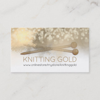 Watercolor faux gold glitter knitting needles business card