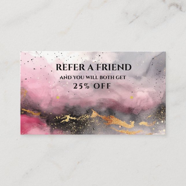 Watercolor Faux Gold initial Referral Card (Front)