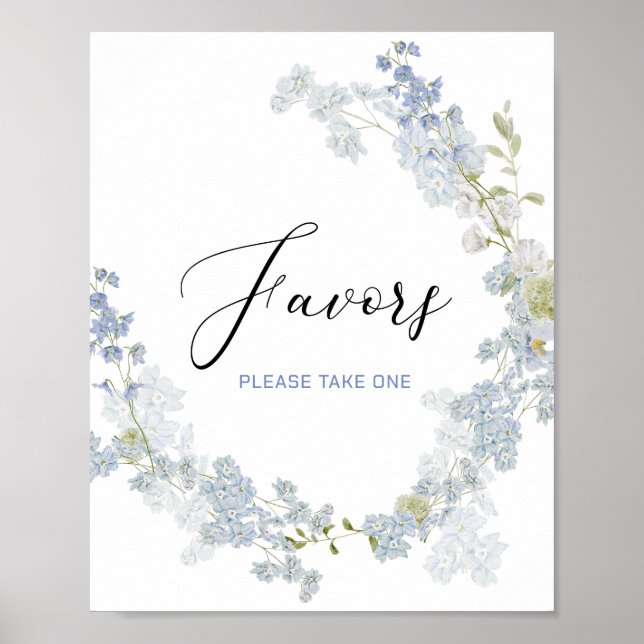 Watercolor favours delphinium blue flowers Baby Sh Poster (Front)