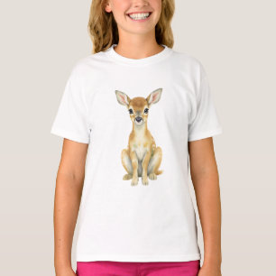 Watercolor Fawn Deer Sitting Forest Friend Kids T-Shirt