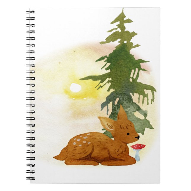Watercolor Fawn Spiral Notebook (Front)