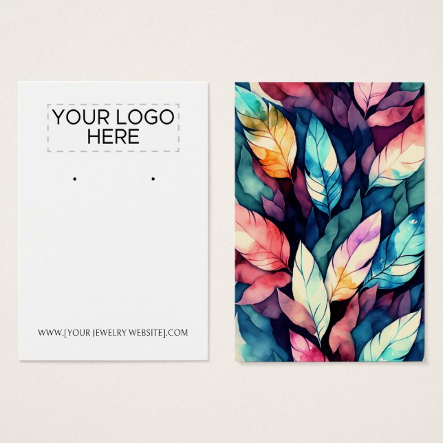 Watercolor Feather Pattern Earring Display Card (Front & Back)