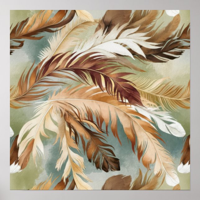 Watercolor Feather Pattern Poster (Front)