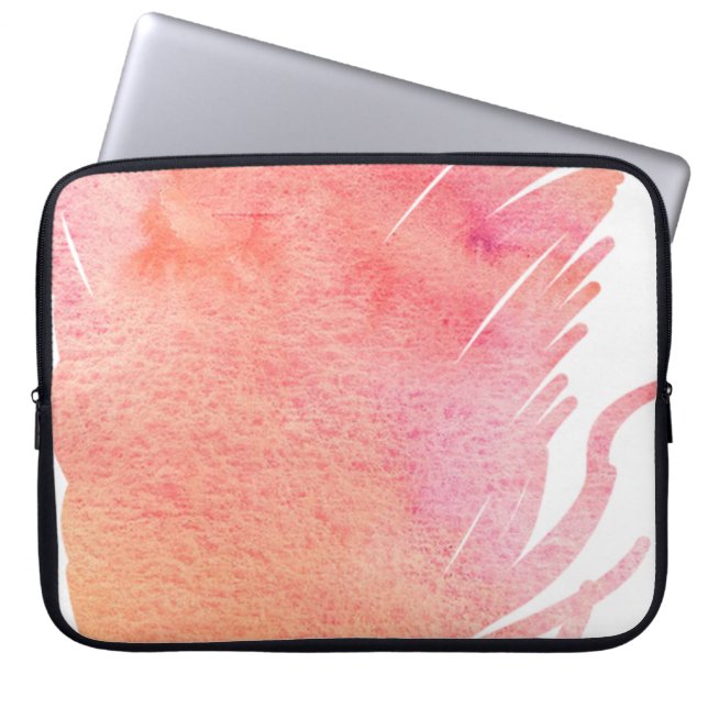 Watercolor feather pink bird boho laptop sleeve (Front)