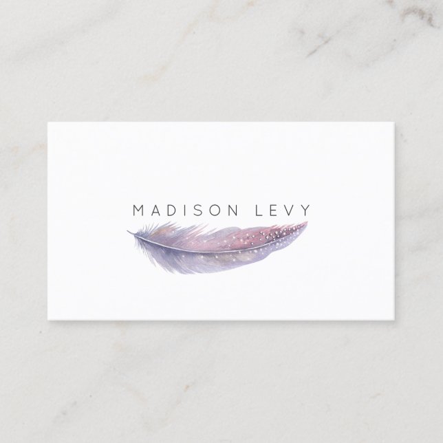 Watercolor Feather Simple Chic Business Cards (Front)