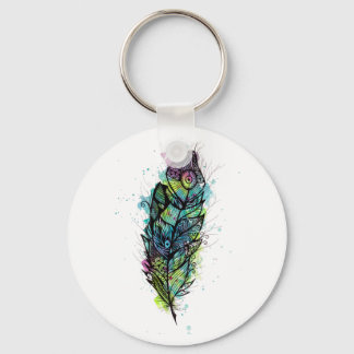 Watercolor Feather Tattoo Key Ring