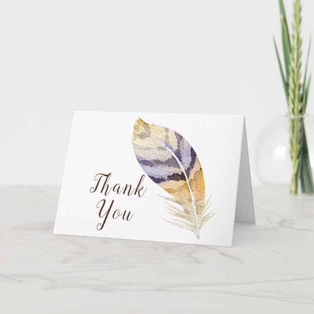 Watercolor Feather Thank You Card (Front)