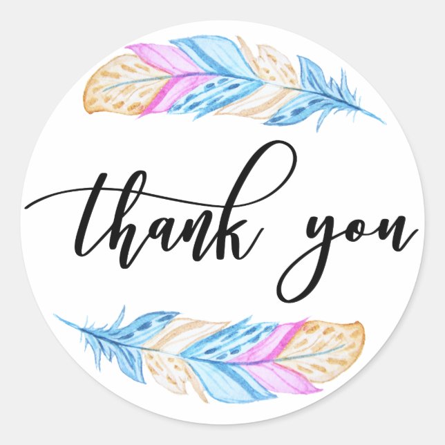 Watercolor Feather Thank You Stickers (Front)